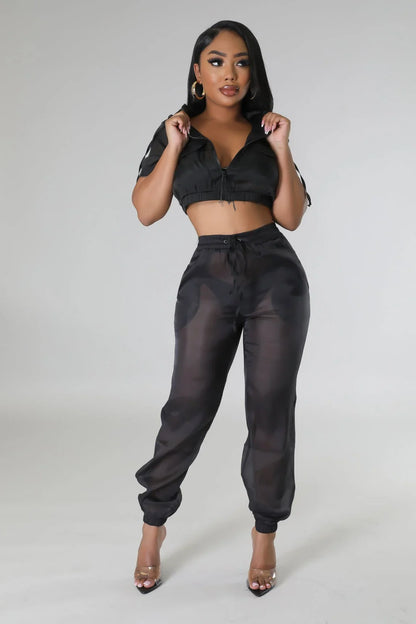 Rosaley Sheer Pant Set (Black) – Cropped Hoodie & High-Waist Pants