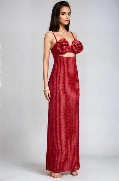 Rosette Embrace Maxi Dress – Burgundy