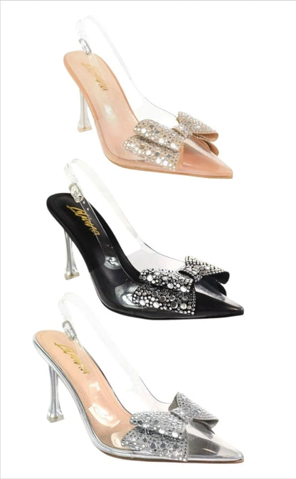 Sakina Crystal Bow Heels Black