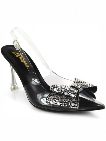 Sakina Crystal Bow Heels Black