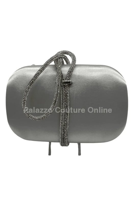 Satin Night Rhinestone Silver Clutch Bag
