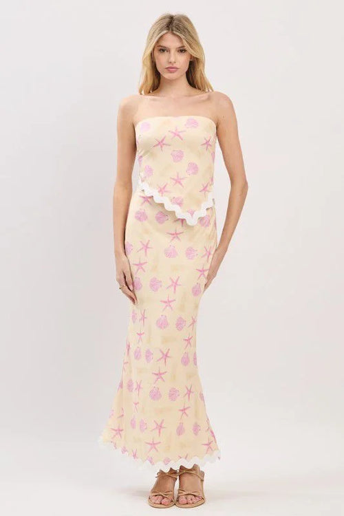 Seashell Muse Mermaid Skirt Set – Pale Yellow Two-Piece