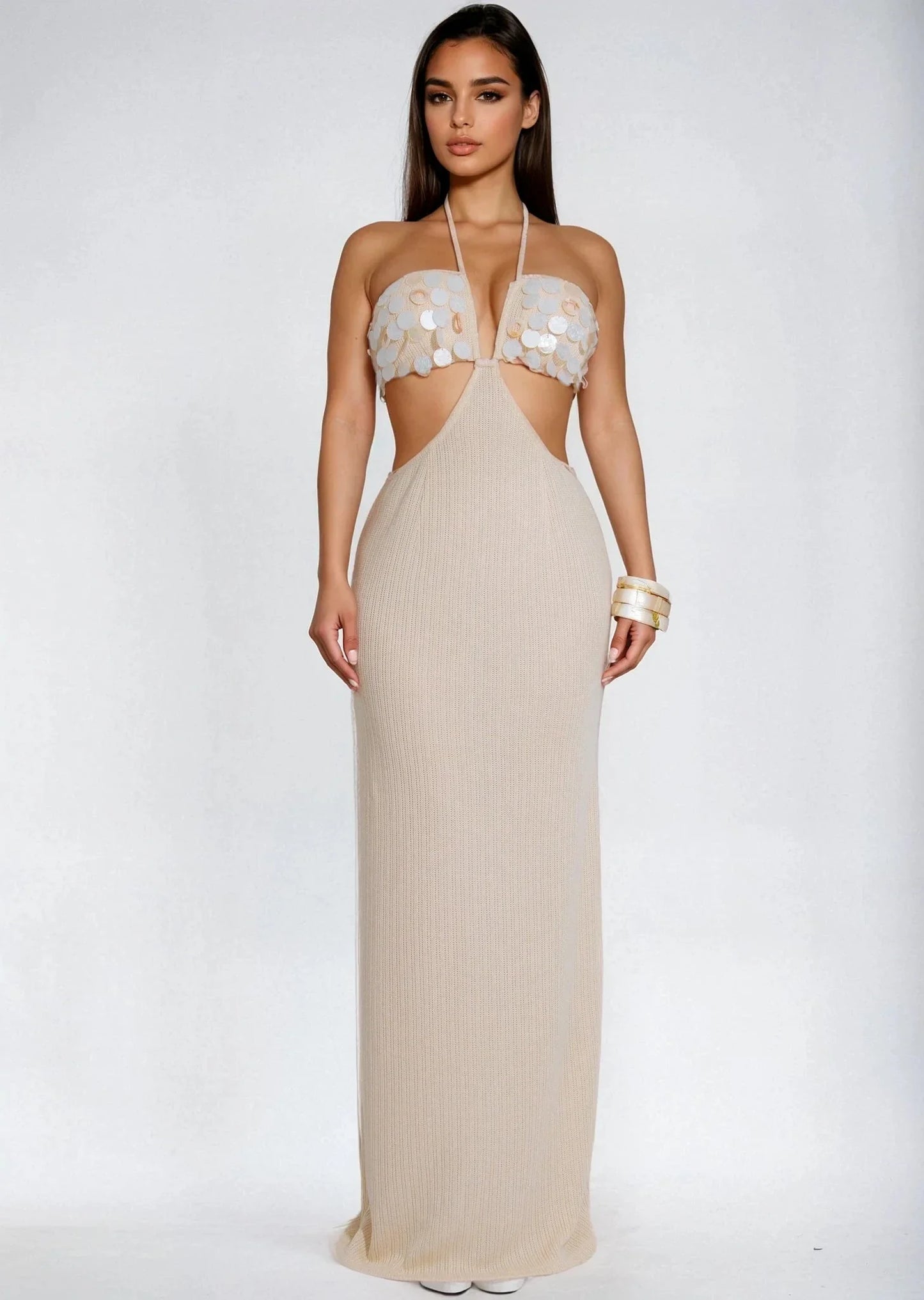 Seashell Siren Knit Maxi Dress - Natural