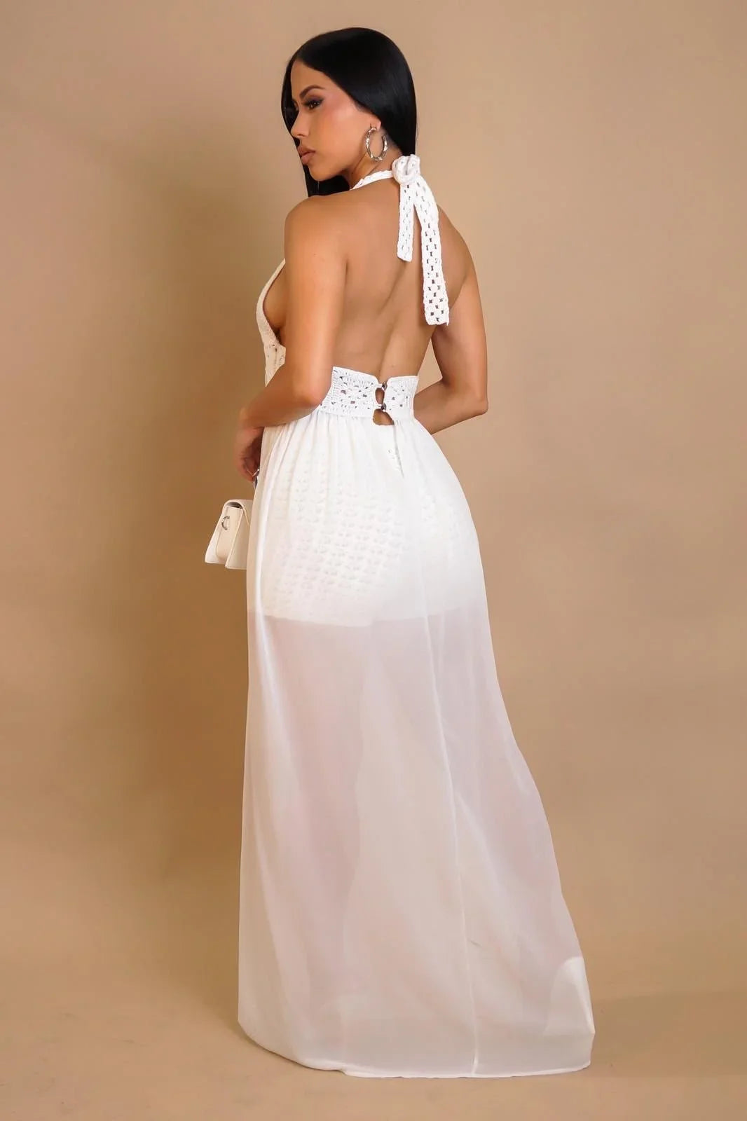 Seaside Blossom Crochet Chiffon Shorts Set – White