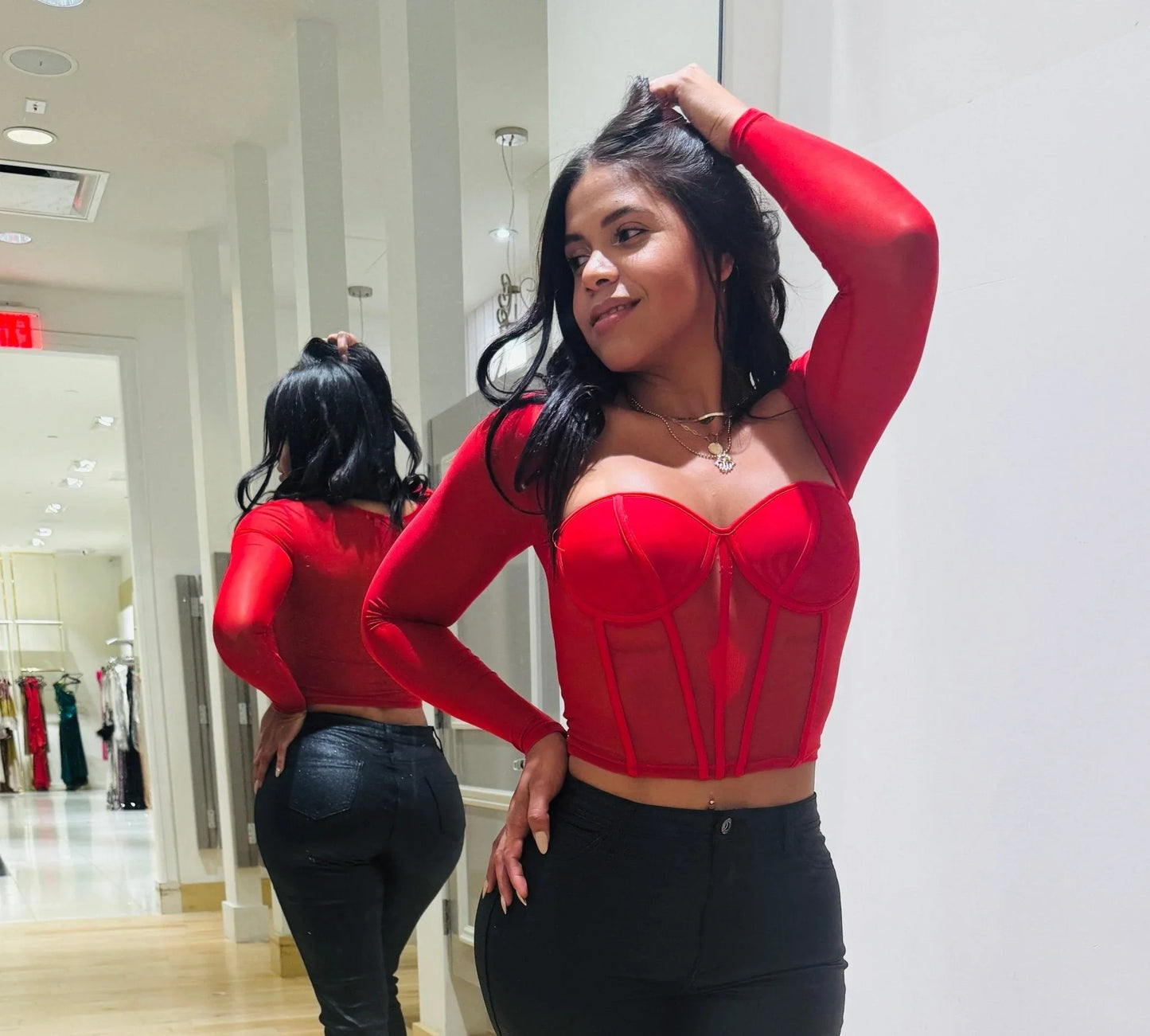 Seductress Mesh Corset Top - Red