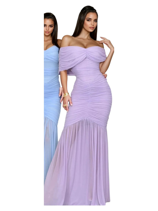 Seraphina Draped Elegance Gown Maxi Dress - Lavender