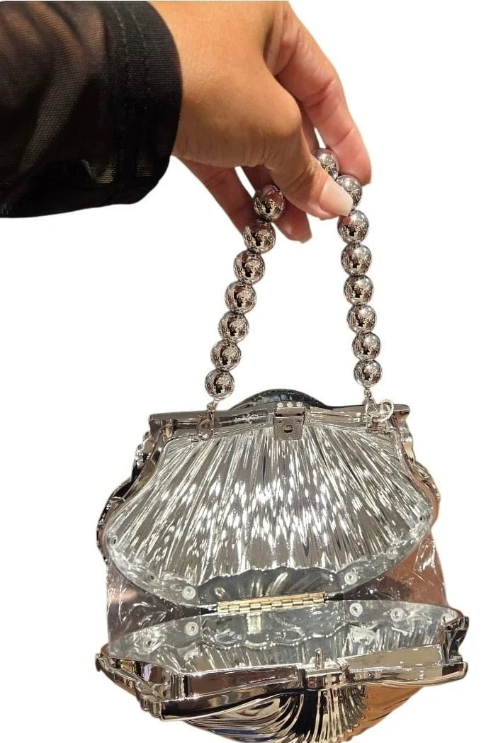 Shell Luxe Clutch Silver