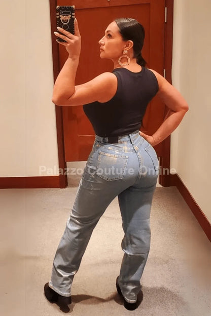 Shimmering Glow High-Waist Gold Jeans