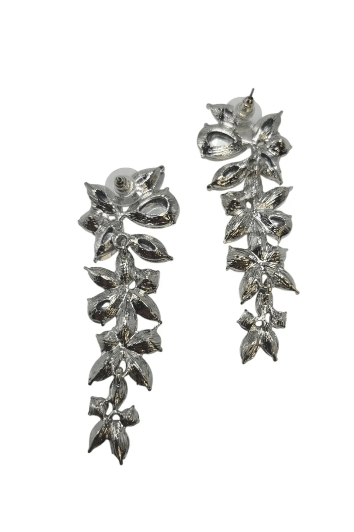 Silver Flower Cascade Evening Earrings