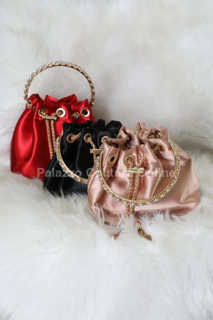 Simone Babe Black Handbag with Rhinestone Handle & Chain