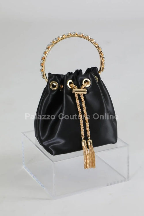 Simone Babe Black Handbag with Rhinestone Handle & Chain