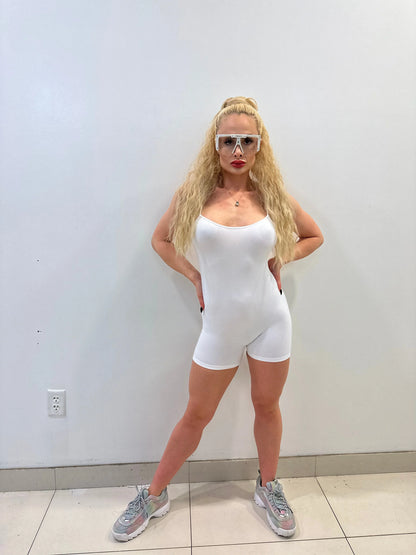 Simple Perfection White Romper – Ribbed Basic Cami Style