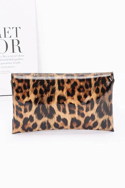 Sleek Enamel Envelope Clutch - Leopard