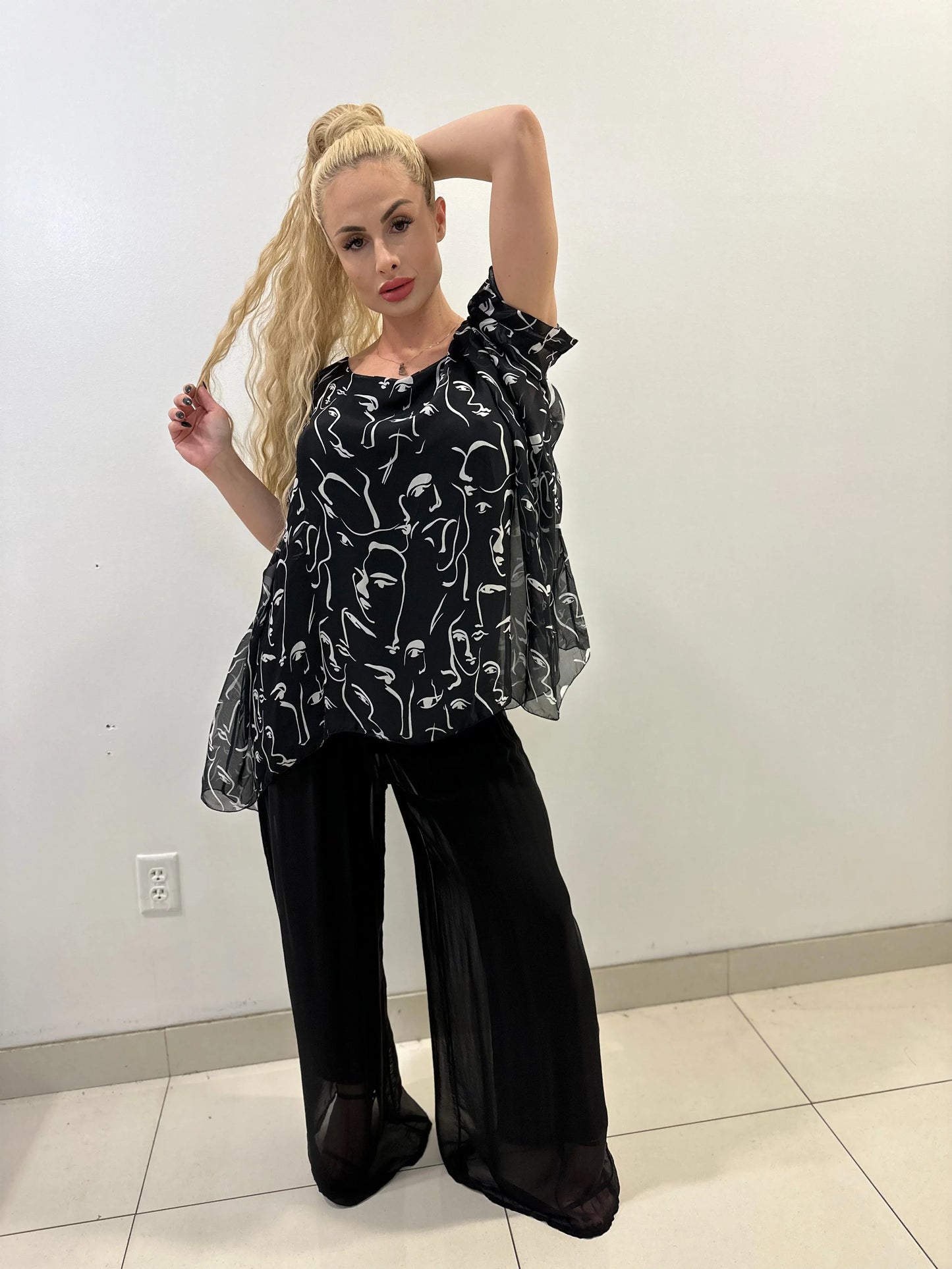 Splendida Silky Italian Black Blouse