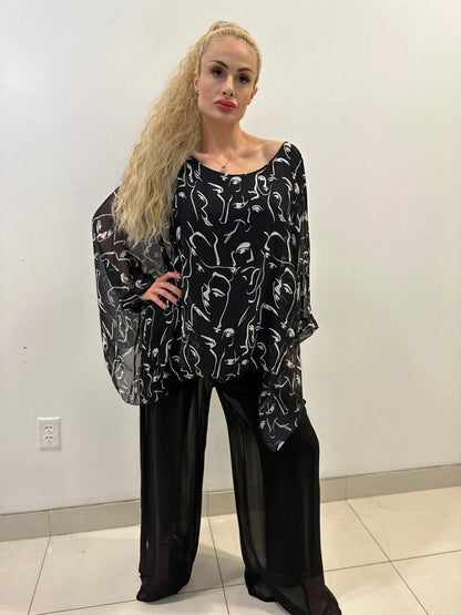 Splendida Silky Italian Black Blouse