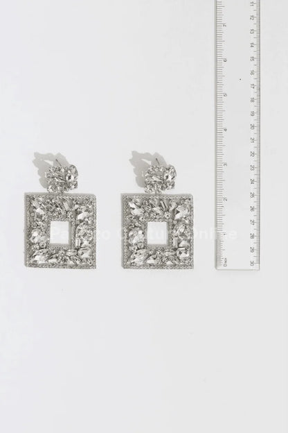 Square Dangle Earrings with Multi Stone Crystal Embellishments