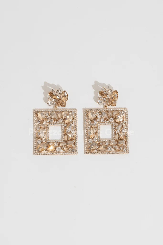 Square Dangle Earrings with Multi Stone Crystal Embellishments