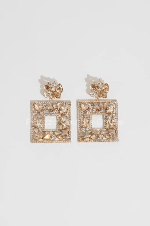Square Dangle Earrings with Multi Stone Crystal Embellishments