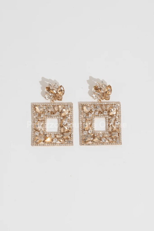 Square Dangle Earrings with Multi Stone Crystal Embellishments