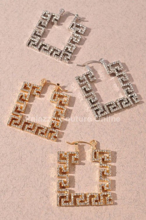 Square Greek Key Hoop Earrings