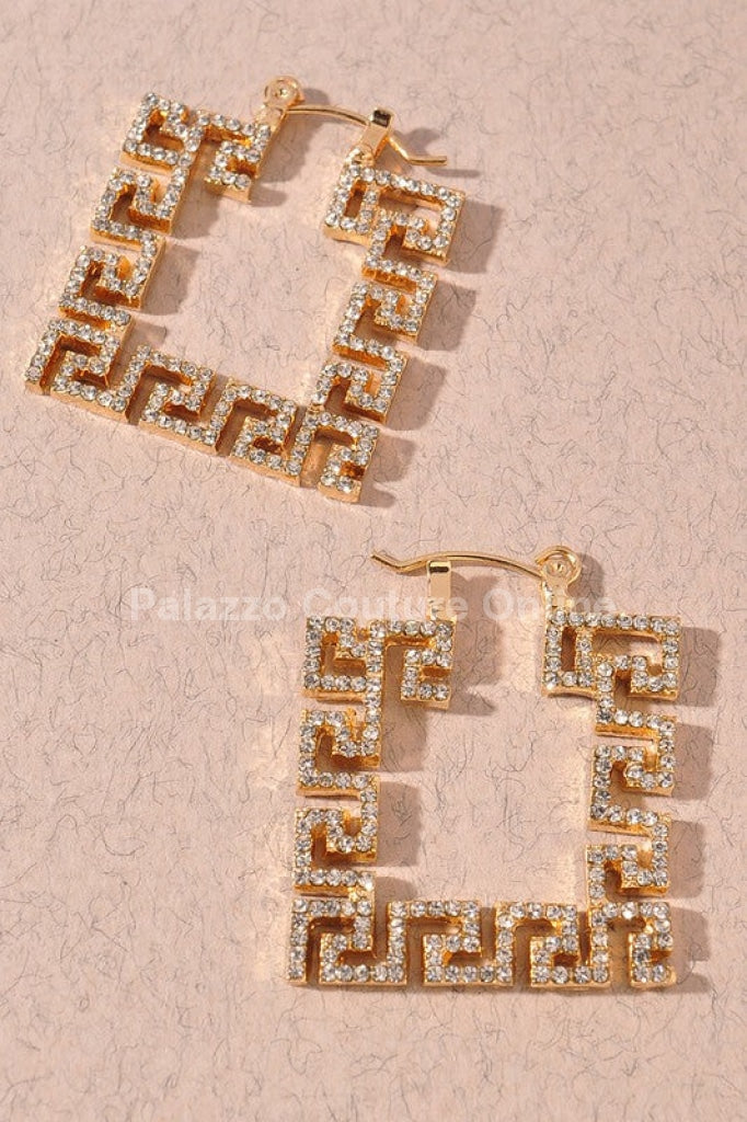 Square Greek Key Hoop Earrings