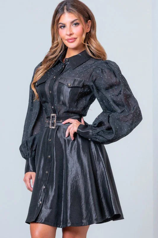 Starlight Elegance Rhinestone Mini Dress in Black