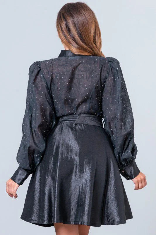 Starlight Elegance Rhinestone Mini Dress in Black