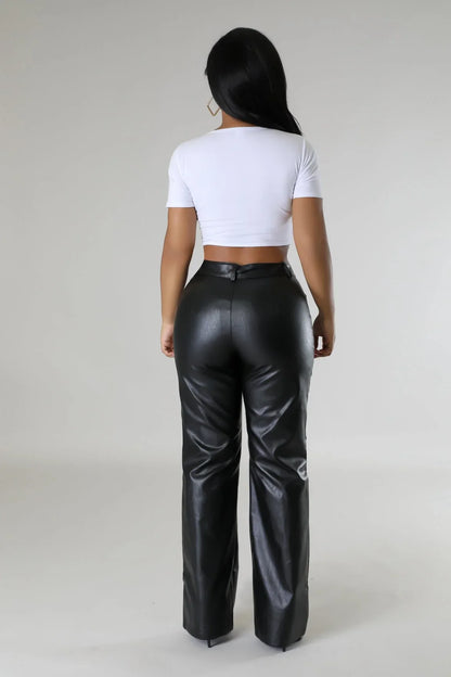 Strut and Slay Leather Wide‑Leg Pants – High Waist