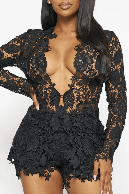 Sunlit Field Lace Short Set Black