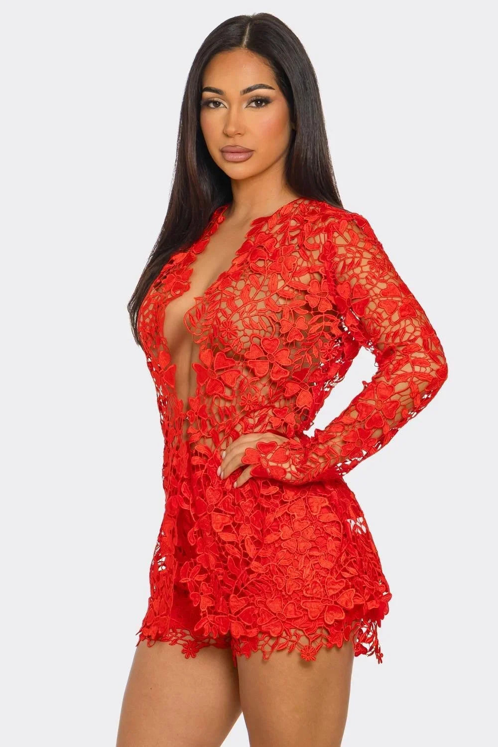 Sunlit Field Lace Short Set Coral