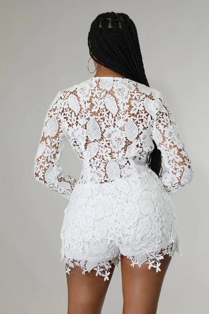 Sunlit Field Lace Short Set (White)
