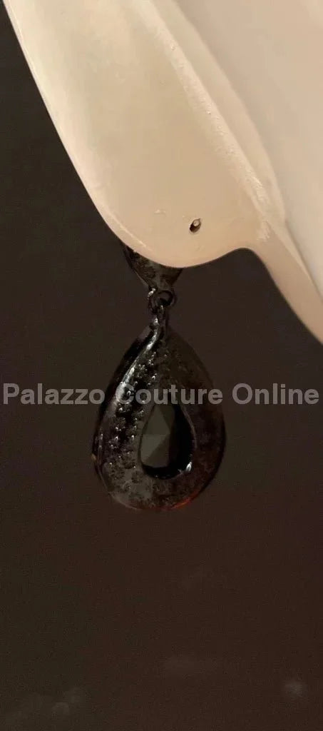 Teardrop Crystal Evening Earrings (Black)