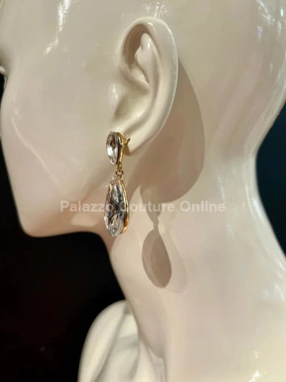 Teardrop Crystal Evening Earrings (Gold)