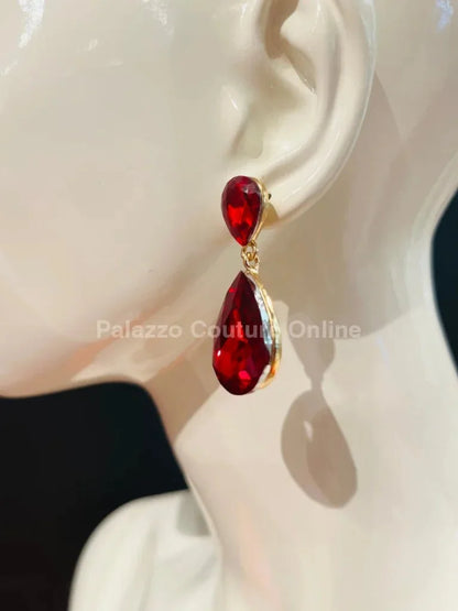 Teardrop Crystal Evening Earrings (Red)