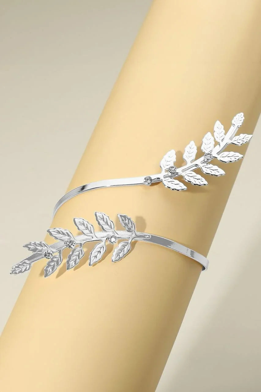 Textured Leaf Vine Arm Cuff Bracelet - Silver