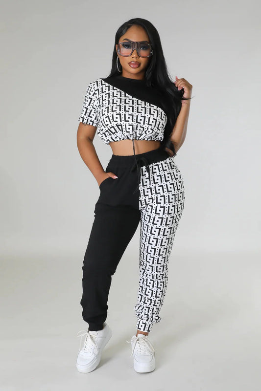 Tiana Days White Pant Set with Crop Top and Drawstring Pants