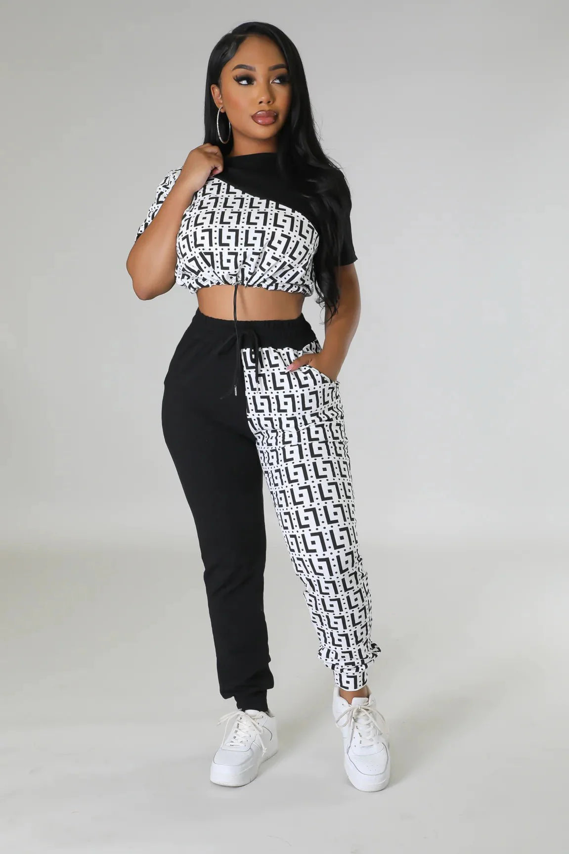 Tiana Days White Pant Set with Crop Top and Drawstring Pants