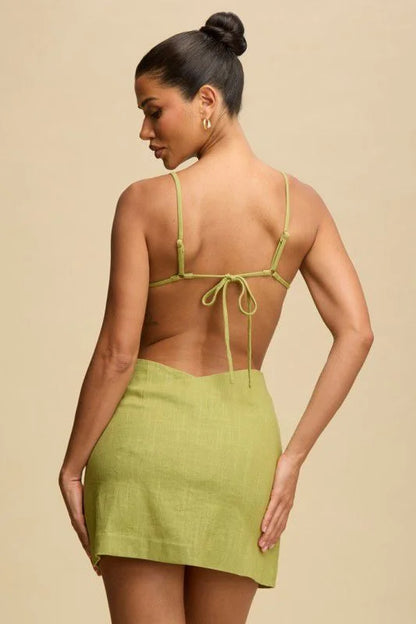 Tropical Bloom Cut-Out Mini Dress - Olive