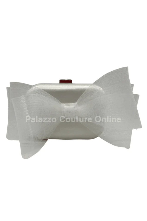 Tull Bow White Satin Clutch Purse