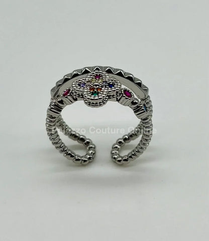 Tutti-frutti Clover Layered Open Ring (Silver)