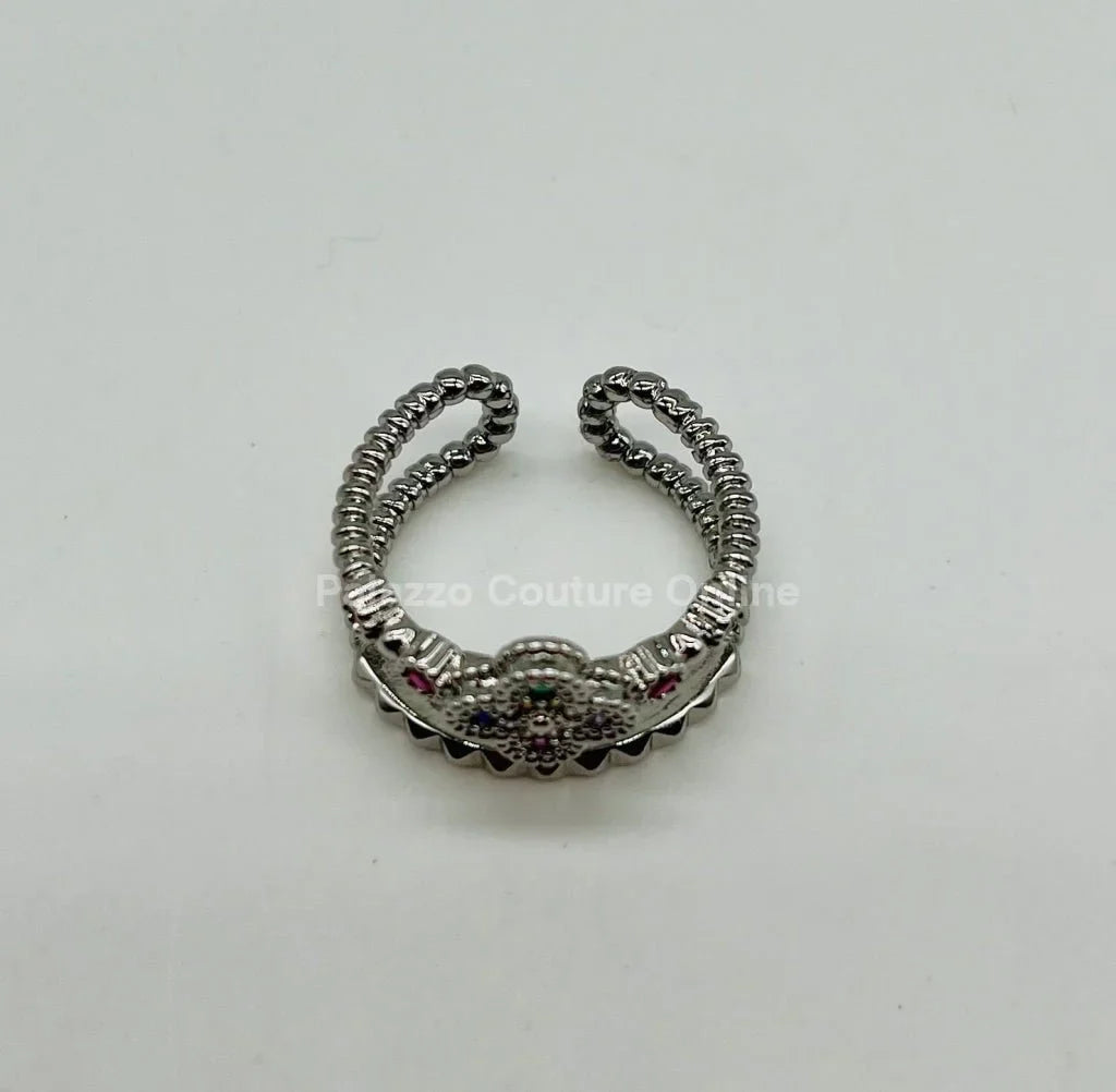 Tutti-frutti Clover Layered Open Ring (Silver)