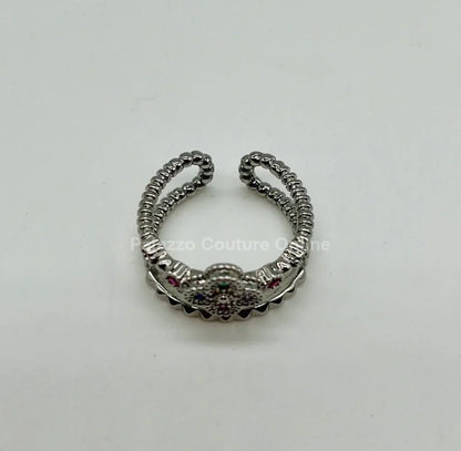 Tutti-frutti Clover Layered Open Ring (Silver)
