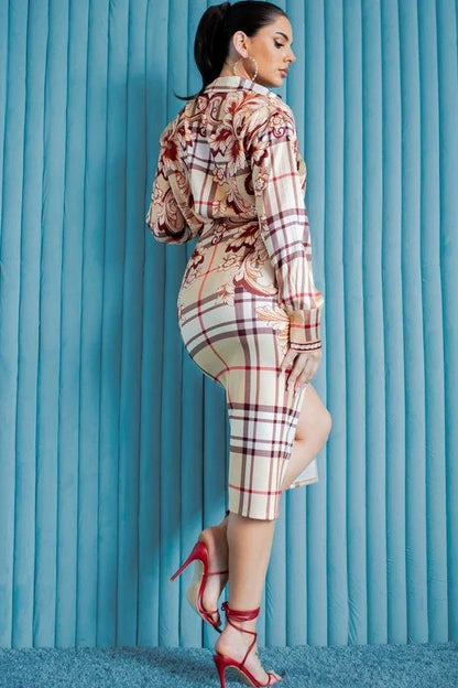Urban Floral Plaid Skirt Set – Modern Elegance with Floral Flair