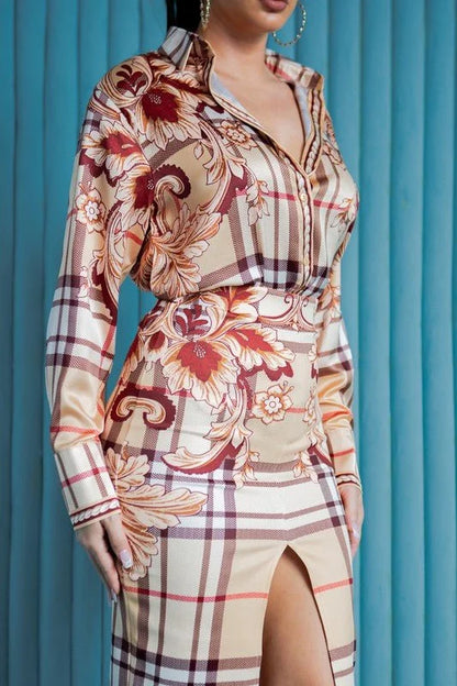 Urban Floral Plaid Skirt Set – Modern Elegance with Floral Flair