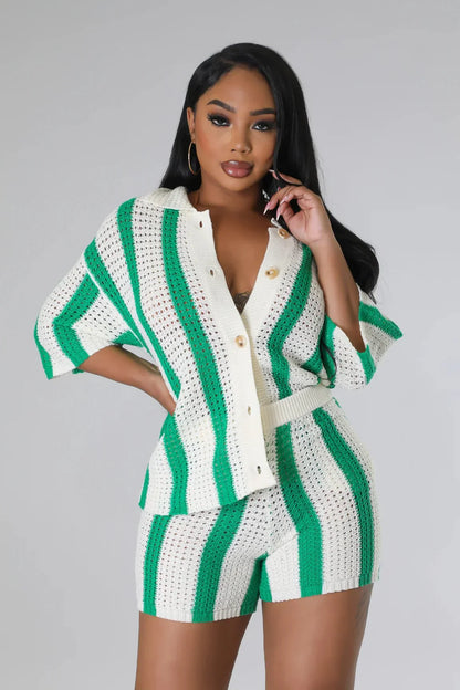 Vacation Mood  Shorts Set (Green)