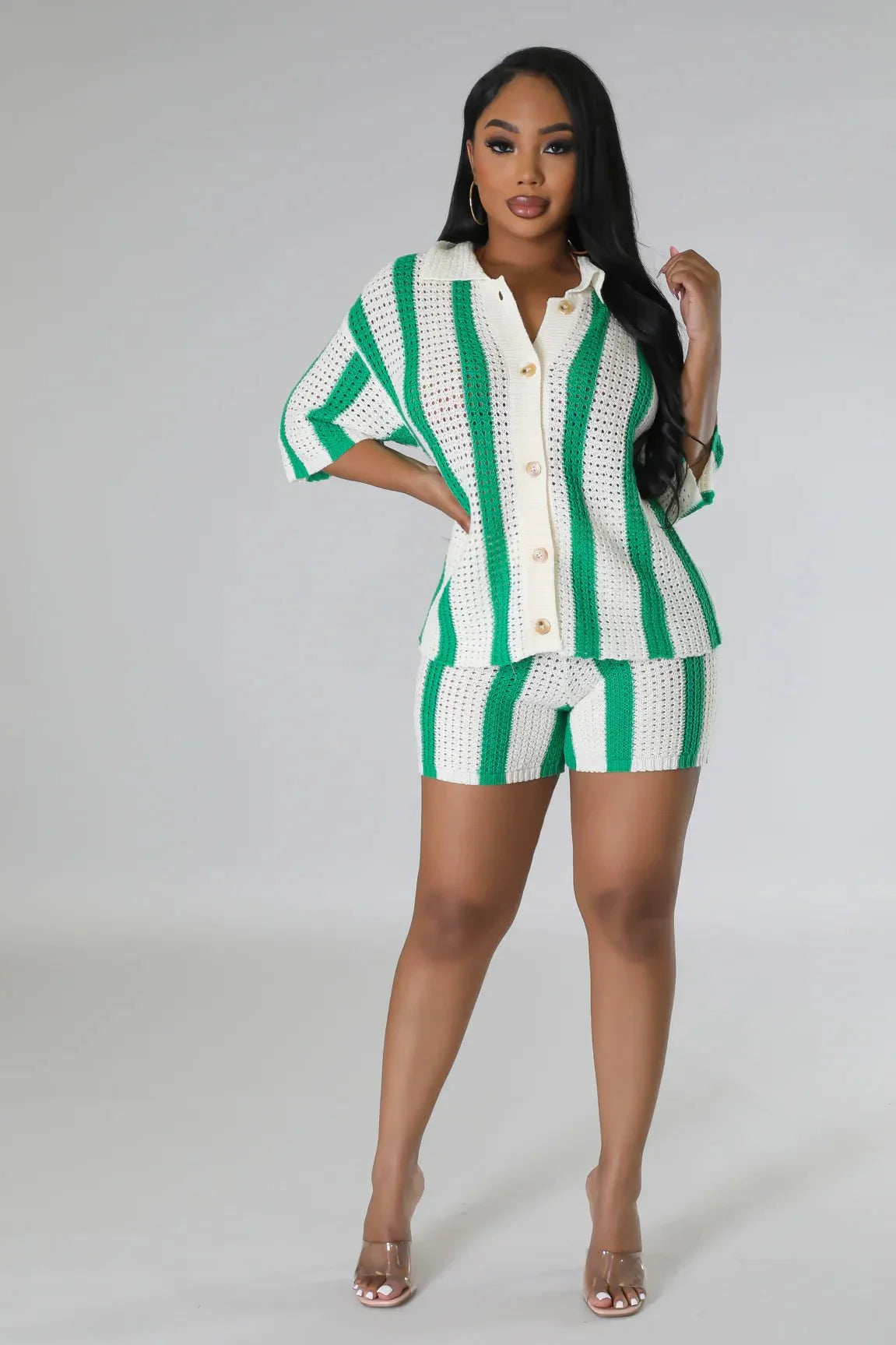 Vacation Mood  Shorts Set (Green)
