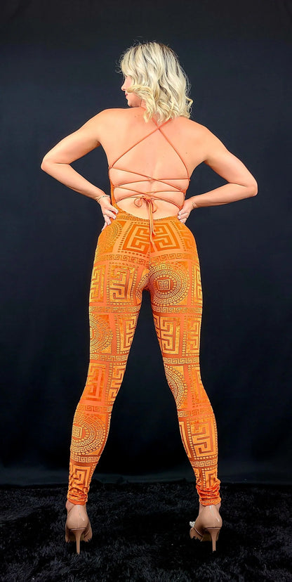 Velvet Mesh Jumpsuit – Next Destination Velvet Mesh Jumpsuit (Orange)