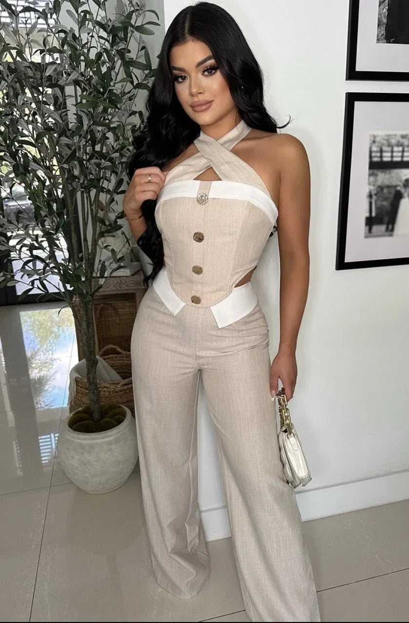 Wheat White Luxe Halter Set