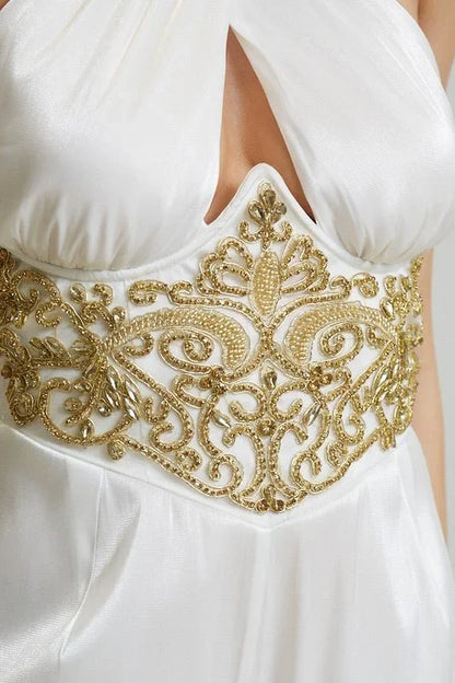 White Embellished Halter Jumpsuit