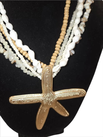 White Gold Layered Starfish Necklace Luxe